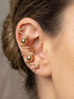 Gold Plated Ear Climber Wire with Beads - Festival Concert